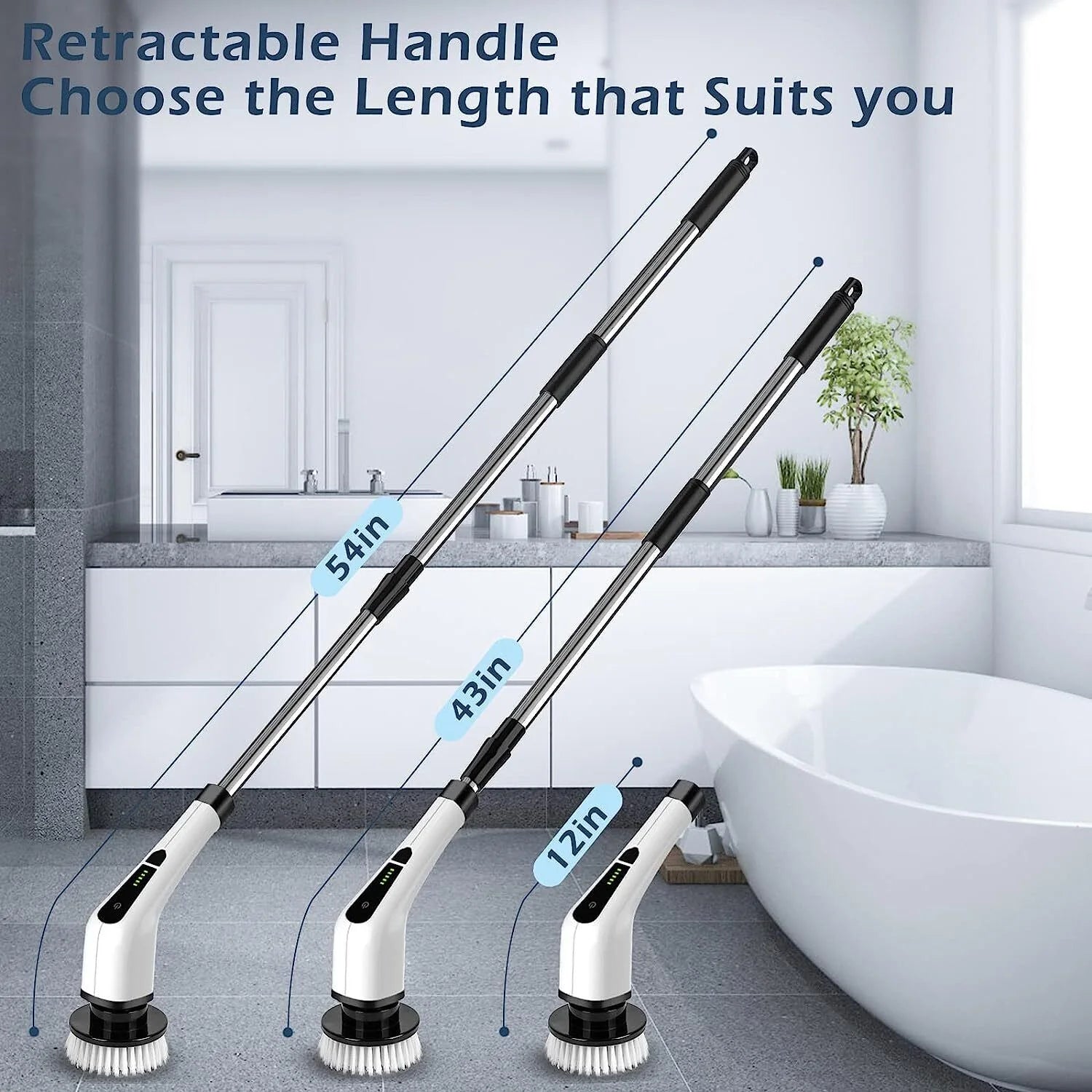 7 Heads Electric Spin Scrubber Cordless Bath Tub Power Scrubber with Adjustable Extension Arm for Bathroom, Tub, Tile, Floor